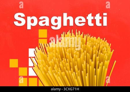 Collage 3D tendance illustration composite esquisse affiche de bouquet de pâtes spaghetti macaroni bio repas gastronomique restaurant cuisine culinaire Banque D'Images