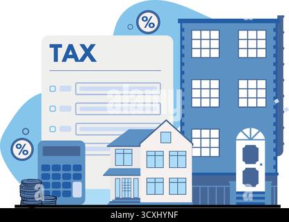 Paiement de taxe concept. Analyse des données, documents administratifs, rapport de recherche financière et calcul de la déclaration de revenus. Paiement de la dette. Gouvernement, impôts d'État. Vect Illustration de Vecteur