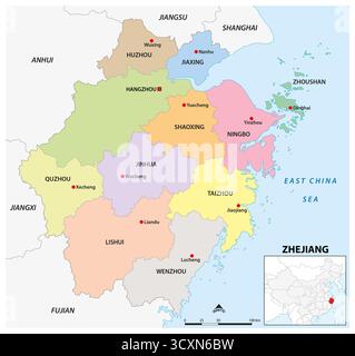 Carte administrative de la province chinoise de Zhejiang Banque D'Images