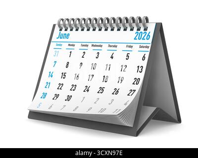 année 2026. Calendrier pour juin. Illustration 3D isolée Banque D'Images
