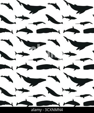Modèle sans couture de vecteur de silhouette de baleines Illustration de Vecteur