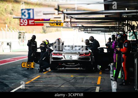 82 ANDRADE Rui (ang), EASTWOOD Charlie (irl), KOIZUMI Hiroshi (jpn), TF Sport, Chevrolet Corvette Z06 GT3.R, LMGT3, pitlane, pendant les 4 heures de Portimao, 6ème manche de la European le Mans Series 2025 sur l'Autodromo Internacional do Algarve du 16 au 18 octobre 2025 à Portimao, Portugal Banque D'Images