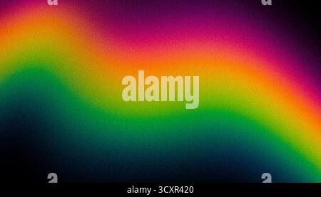 Onde de gradient granuleuse arc-en-ciel vibrante sur fond sombre. Texture abstraite colorée psychédélique pour couverture musicale, affiche ou design créatif. Banque D'Images