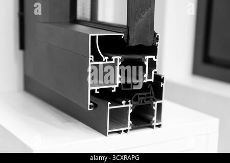 Profil en aluminium moderne pour fenêtre, portes dans le hall d'exposition du concessionnaire. Industrie Banque D'Images