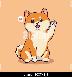 Chien Shiba Inu mignon ondulant avec bulle de coeur - illustration vectorielle Banque D'Images