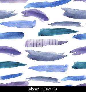 Aquarelle Blue Brush Strokes Seamless Pattern, fond abstrait Banque D'Images