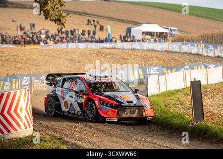 Adrien FOURMAUX(Fra),Alexandre CORIA(Fra) sur un HYUNDAI i20 N Rally1 de l'équipe HYUNDAI SHELL MOBIS WORLD RALLY TEAM lors du RALLYE FIA WRC CENTRAL EUROPEAN Passau, Allemagne, le 16 octobre 2025 Banque D'Images