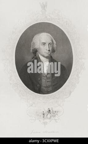 James Madison (1751-1836) Homme d'État américain, diplomate et père fondateur. Quatrième Président des États-Unis d'Amérique (1809-1817). Portrait. Gravure de C. Cook d'après Gilbert Stuart (1755-1828). Histoire des États-Unis, par J. A. Spencer. Volume III Edition publié à Barcelone, 1873. Auteur : Gilbert Stuart (1755-1828). Peintre américain. Banque D'Images