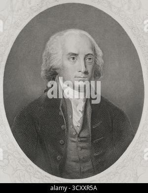 James Madison (1751-1836) Homme d'État américain, diplomate et père fondateur. Quatrième Président des États-Unis d'Amérique (1809-1817). Portrait. Gravure de C. Cook d'après Gilbert Stuart (1755-1828). Histoire des États-Unis, par J. A. Spencer. Volume III Edition publié à Barcelone, 1873. Auteur : Gilbert Stuart (1755-1828). Peintre américain. Banque D'Images