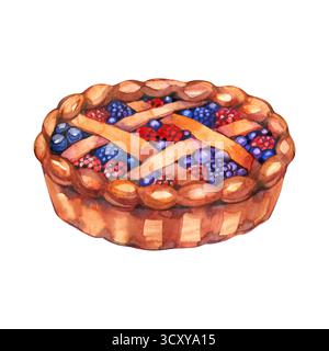 Peinture aquarelle de tarte dessert. Illustrations de desserts délicieuses pour tous vos besoins de conception. Banque D'Images