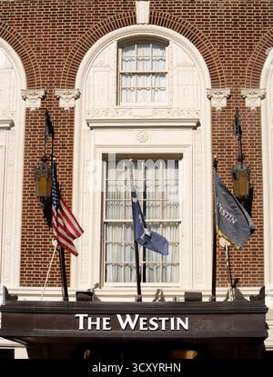 L'entrée de l'hôtel Westin à Greenville, Caroline du Sud, propriété de Westin Hotels and Resorts, une chaîne haut de gamme appartenant à Marriott International. Banque D'Images