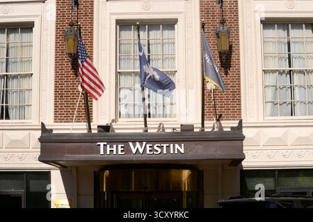 L'entrée de l'hôtel Westin à Greenville, Caroline du Sud, propriété de Westin Hotels and Resorts, une chaîne haut de gamme appartenant à Marriott International. Banque D'Images