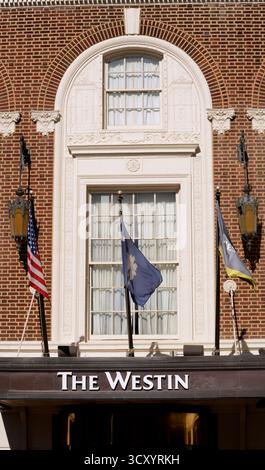 L'entrée de l'hôtel Westin à Greenville, Caroline du Sud, propriété de Westin Hotels and Resorts, une chaîne haut de gamme appartenant à Marriott International. Banque D'Images