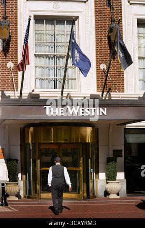 L'entrée de l'hôtel Westin à Greenville, Caroline du Sud, propriété de Westin Hotels and Resorts, une chaîne haut de gamme appartenant à Marriott International. Banque D'Images