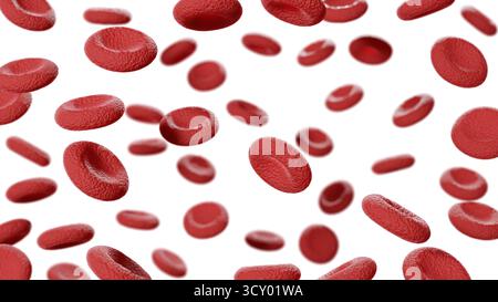 Globules rouges dans la veine. Érythrocytes isolés sur fond blanc. Science illustration 3D. Banque D'Images