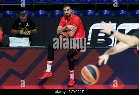Belgrade, Serbie. 16 octobre 2025. Nikola Milutinov de l'Olympiacos lors du match de basket-ball Euroleague entre le Maccabi tel-Aviv et l'Olympiacos le 16 octobre. 2025. À Belgrade (Serbie). (Photo de Pedja Milosavljevic/STARSPORT ©) Banque D'Images