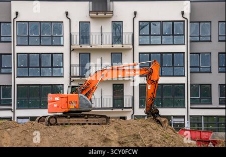 Construction Shell, peu avant l'achèvement d'un bâtiment résidentiel, nouveau quartier urbain Graf Bismarck sur le canal Rhin-Herne, résidentiel et COM Banque D'Images