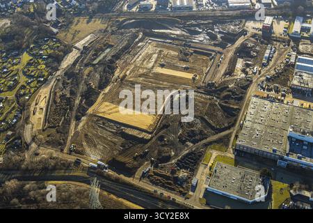 Vue aérienne, chantier du nouveau centre logistique Amazon, société logistique Euziel, zone industrielle sur Brauckstrasse, Ruedinghausen, Witten, en Banque D'Images