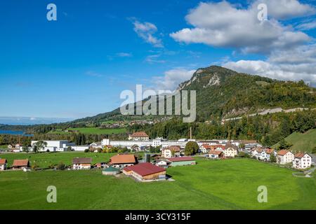 Suisse, Schweiz, Suisse, Fribourg, Freiburg, canton de Fribourg, Kanton Freiburg, Broc, village, Dorf, village, Nestlé, Maison Cailler, Cailler, Banque D'Images