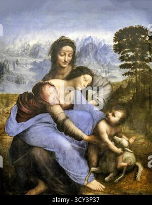 Atelier Léonard de Vinci - Vierge et enfant avec Sainte Anne dans un paysage, 1513. Illustration de Vecteur