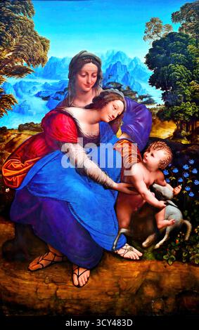 Atelier Léonard de Vinci - Vierge et enfant avec Sainte Anne dans un paysage, 1513. Illustration de Vecteur