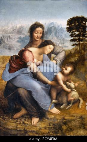 Atelier Léonard de Vinci - Vierge et enfant avec Sainte Anne dans un paysage, 1513. Illustration de Vecteur