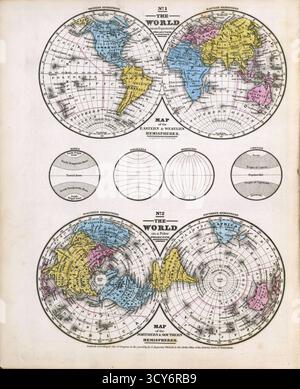 SEATTLE -SEP 11, 2022 - illustration antique du monde, montrant les deux principales projections cartographiques, de la fin du XIXe siècle Banque D'Images