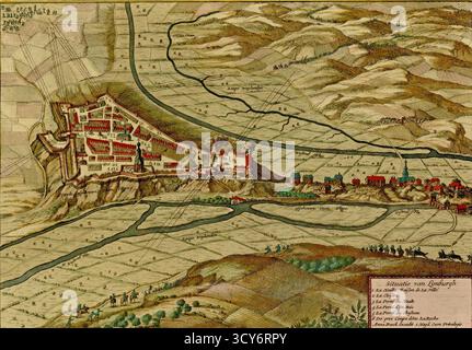 Carte historique de Limburgh révélant le design urbain, les caractéristiques du terrain et le positionnement stratégique des points de repère dans le paysage régional. SEATTLE - 1 MARS 2025 Banque D'Images