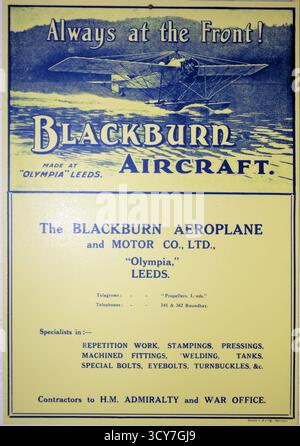 Affiche montrant Blackburn Land/Sea monoplan, un entraîneur d'hydravions de la première Guerre mondiale Banque D'Images