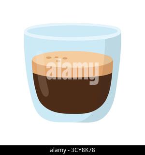 l illustration de l'espresso en verre teinté bleu avec mousse crémeuse et bulles subtiles. Idéal pour les menus de café, la formation de barista ou la marque de café. Highl Illustration de Vecteur