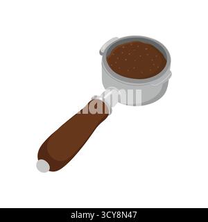 Porte-filtre en métal avec Marc de café tassé uniformément. Parfait pour les tutoriels sur l'espresso, la formation de barista ou les visuels sur l'équipement de café. Met en évidence la préparation du café p Illustration de Vecteur