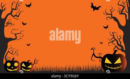 Creepy Forest Halloween thème avec Dead Trees Pumpkins et Bats fond d'écran Illustration de Vecteur