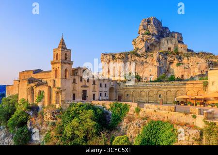 Matera, Italie. Église San Pietro Caveoso et église Sainte Marie d'Idris. Banque D'Images