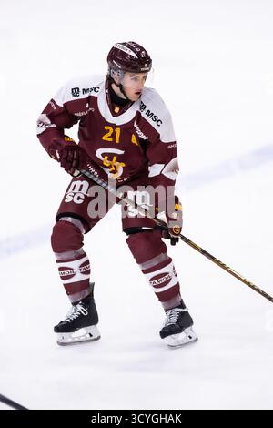 18/10/2025, les Acacias, les Vernets, NL : Genève-Servette HC - SC Bern, #21 Tim Berni (Servette) Banque D'Images