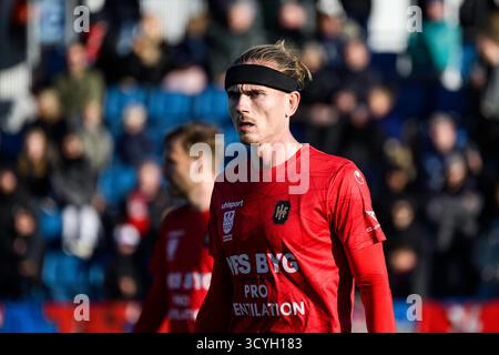 Elsinore, Danemark. 18 octobre 2025. Frederik Hogh de Hvidovre vu lors du match de Betinia Liga entre Hillerod Fodbold et Hvidovre SI au stade Helsingor à Elsinore. Crédit : Gonzales photo/Alamy Live News Banque D'Images