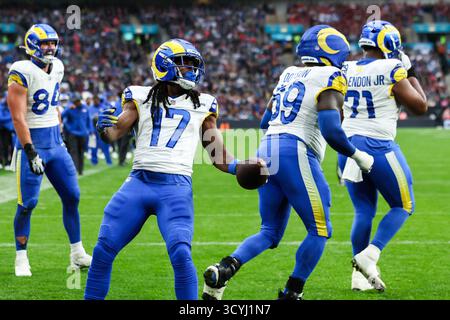 Stade de Wembley, Londres, Royaume-Uni. 19 octobre 2025. NFL UK Football, Los Angeles Rams contre Jacksonville Jaguars ; Davante Adams, récepteur des Los Angeles Rams Wide, célèbre son touchdown pour 14-0 crédit : action plus Sports/Alamy Live News Banque D'Images