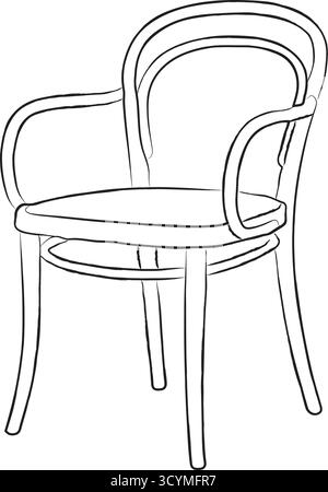 Chaise d'appoint gracieuse style bois rond avec bras courbés et dossier circulaire capturé dans des lignes de contour simples Illustration de Vecteur