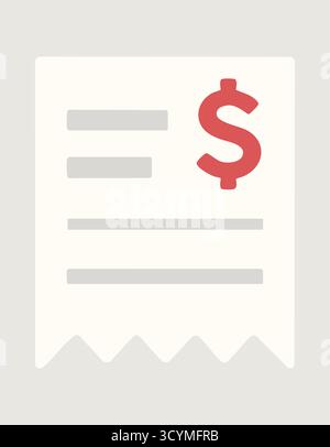 Une simple facture ou feuille de facture affiche un repère de devise en gras et des lignes faibles avec une bordure inférieure déchirée Illustration de Vecteur