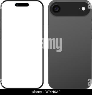 Dernier modèle de maquette avant et arrière de téléphone mobile 2025. Smartphone de couleur noire avec illustration vectorielle de périphérique de module de caméra Illustration de Vecteur