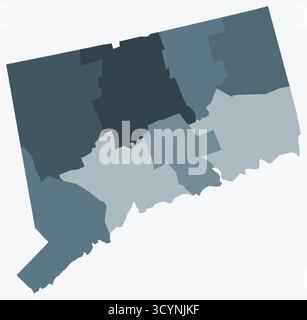 Carte du Connecticut avec les comtés. Juste une simple carte de la frontière de l'État avec la division du comté. Palette de couleurs bleu gris. Illustration de Vecteur
