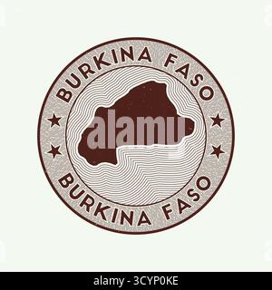 Vecteur badge rond Burkina Faso. Timbre rond de pays avec la forme du Burkina Faso, isolignes, et nom de pays circulaire. Bel emblème. Illustration de Vecteur