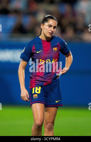 Sant Joan Despi, Espagne, 19 octobre 2025. Joueur féminin du FC Barcelone (18 ans) Kika Nazareth lors du match LigaF entre le FC Barcelone et le Granada FC au stade Johan Cruyff, Sant Joan Despi, Espagne, le 19 octobre 2025. Crédit : Joan Gosa/Alamy Live News Banque D'Images