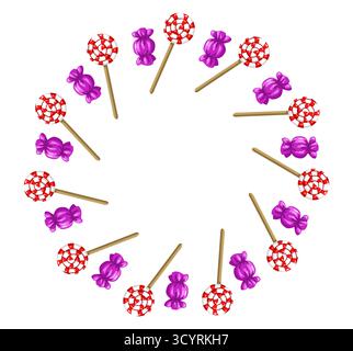 Bordure de cercle de sucettes de Noël et de bonbons Illustration de Vecteur