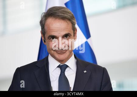 13.05.2025, Allemagne, Berlin, Berlin - le premier ministre de la République hellénique, Kyriakos Mitsotakis, lors d'une conférence de presse à la Chancellerie. 00R2 Banque D'Images