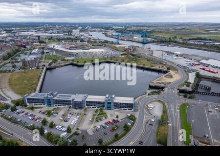 Vue aérienne de Middlesbrough Docks, Middlesborough, North Yorkshire, Royaume-Uni. Banque D'Images