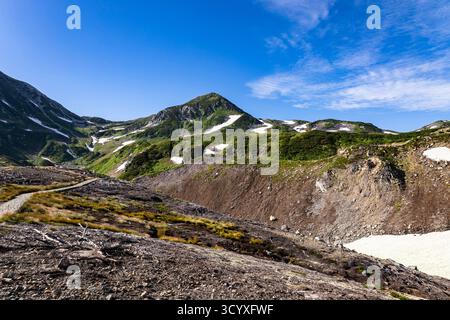 Montagnes Tateyama (Mont Tate), vue sur Mt.Jodo, sentier près de Raichoso (chalet), montagnes Hida (Alpes du Nord), ville de Tateyama, Toyama, Japon, Asie Banque D'Images