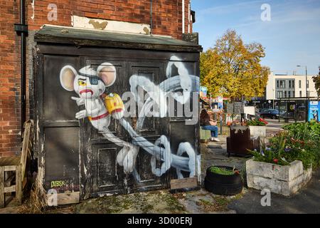 Personnage de dessin animé danger Mouse à Chorlton GTR Manchester fabriqué par la société locale Cosgrove Hall Banque D'Images