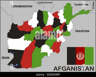 Carte politique du pays d'Afghanistan avec drapeau Banque D'Images