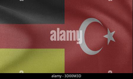 Drapeau de l'Allemagne drapeau de la Turquie sur un tissu drapeau de l'Allemagne et drapeau de la Turquie sur un tissu en gros plan Banque D'Images