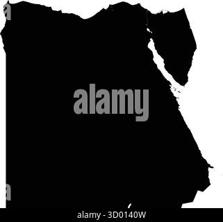Silhouette vectorielle noire modifiable de l'Egypte, montrant la péninsule du Sinaï et le cours clairement défini du fleuve Nil. Illustration de Vecteur
